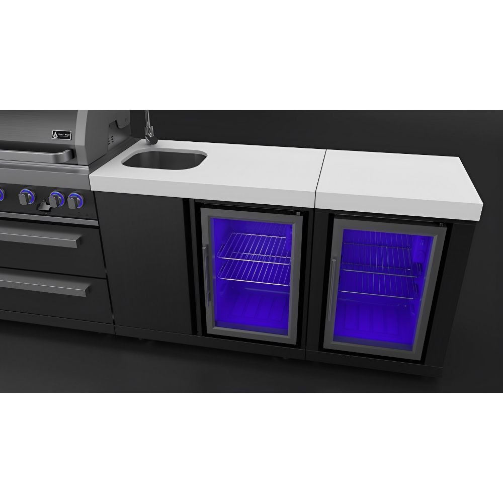 Mont Alpi 805 Black SS island with beverage center and fridge cabinet - Upper Livin