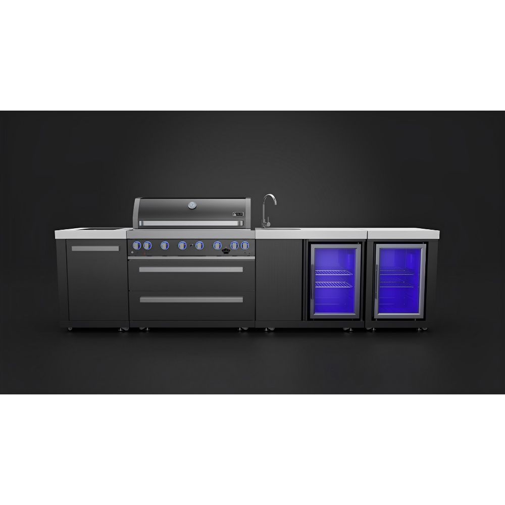 Mont Alpi 805 Black SS island with beverage center and fridge cabinet - Upper Livin