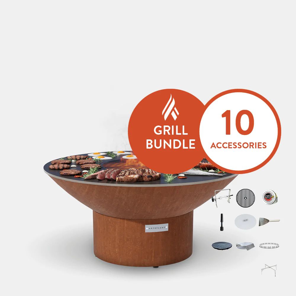 Arteflame Classic 40 Grill - High Round Base Home Chef Max Bundle with 10 Grilling Accessories