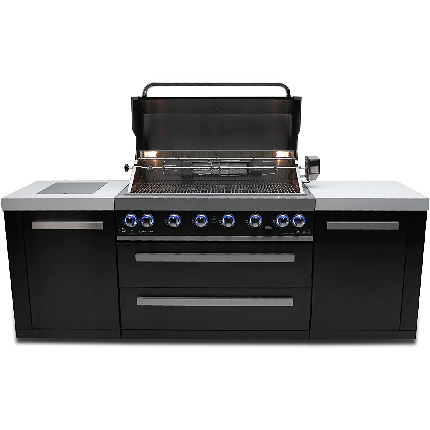 Mont Alpi 805 Grill Black Stainless Steel Island with Fridge Cabinet - Upper Livin