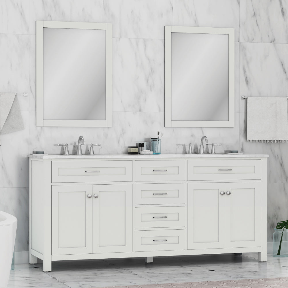 Alya Bath 72" Norwalk White Double Bathroom Vanity Cabinet - Upper Livin