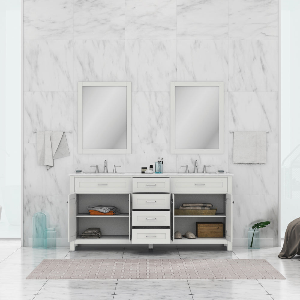 Alya Bath 72" Norwalk White Double Bathroom Vanity Cabinet - Upper Livin