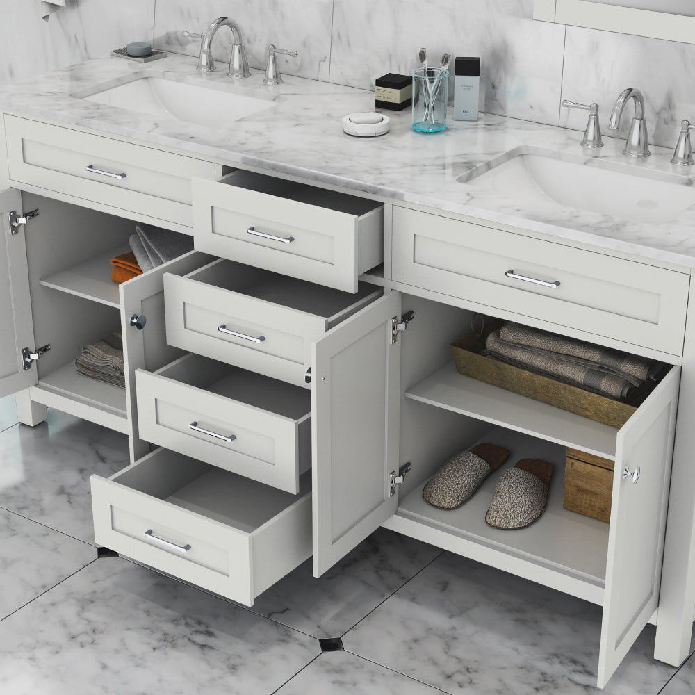 Alya Bath 72" Norwalk White Double Bathroom Vanity Cabinet - Upper Livin